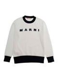 Crew Neck Sweater with Logo Lettering on the Front and Contrast Finishes in White Cotton for Kids Jersey