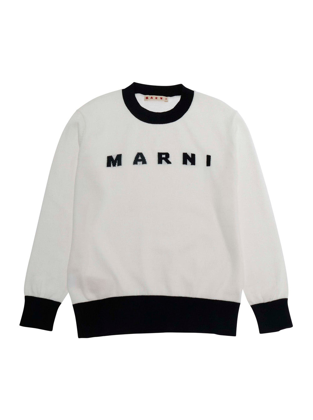 Crew Neck Sweater with Logo Lettering on the Front and Contrast Finishes in White Cotton for Kids Jersey