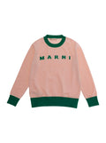 Crew Neck Sweater with Logo Lettering on the Front and Contrast Finishes in Pink for Kids Cotton Jersey