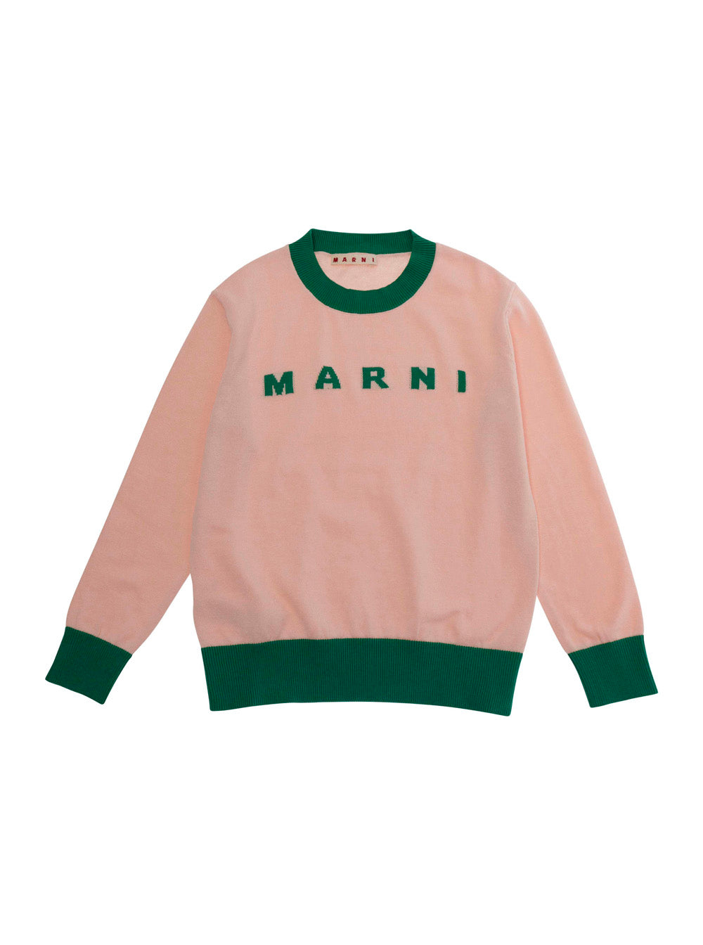 Crew Neck Sweater with Logo Lettering on the Front and Contrast Finishes in Pink for Kids Cotton Jersey