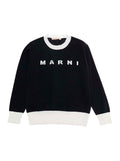 Crew Neck Sweater with Logo Lettering on the Front and Contrast Finishes in Black Cotton for Kids Jersey
