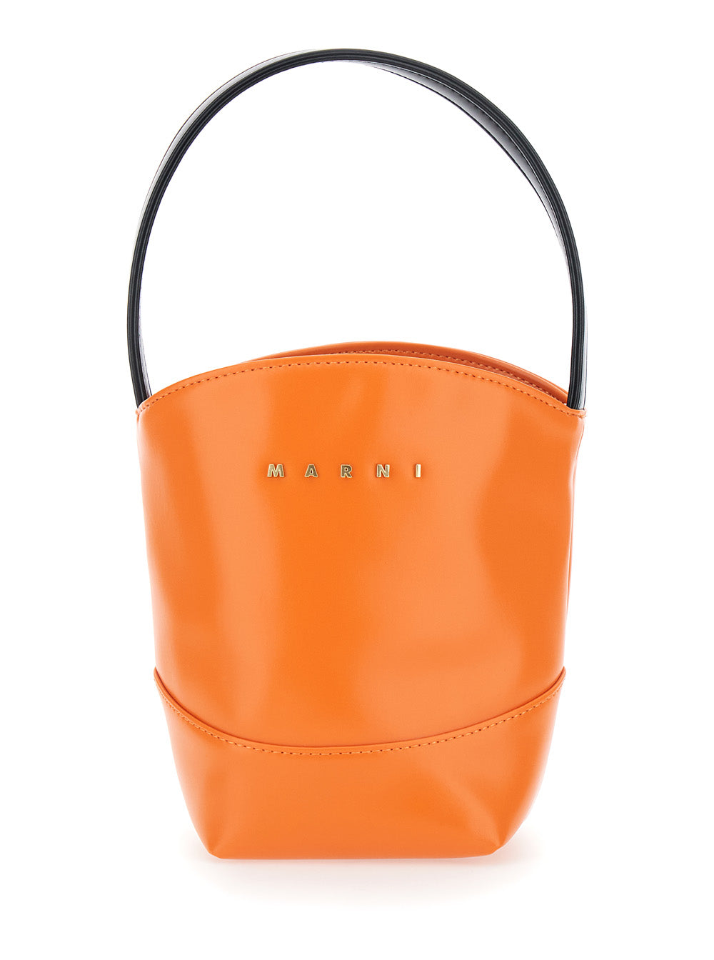 Crossbody Bag MARNI with Contrasting Top Handle and Lettering Logo on Front in Orange Ecoleather for Girls Polyester