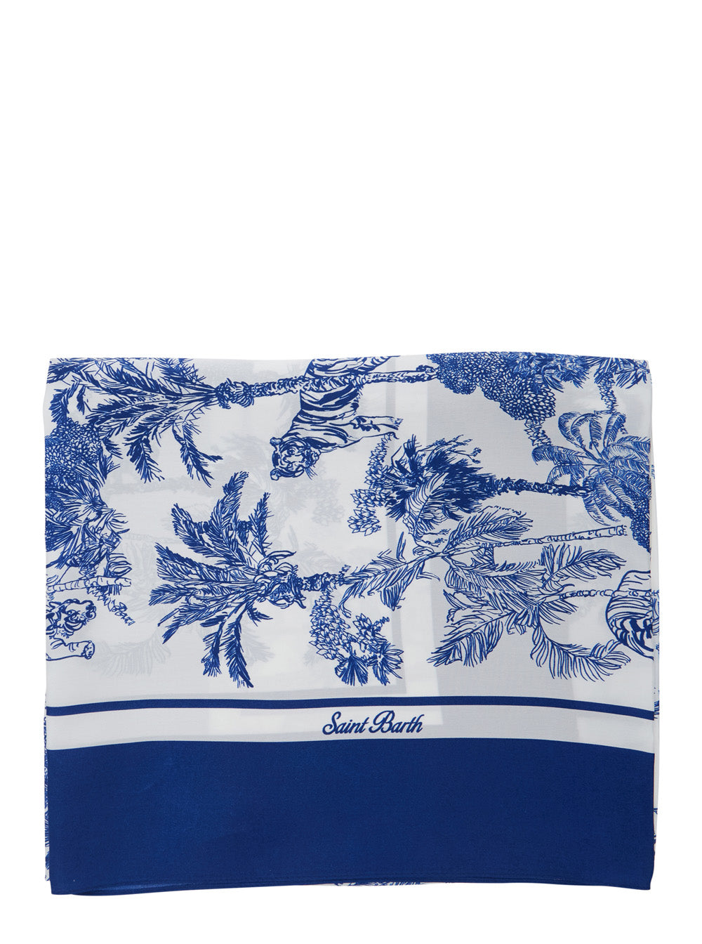Kitana - Silk Foulard Jungle Oceania 01 Blue Scarf With Pattern Blu Scarfs And Foulards