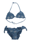 Cris - Bikini With V-Neck And Blue Broderie Anglaise Details Blu Beachwear