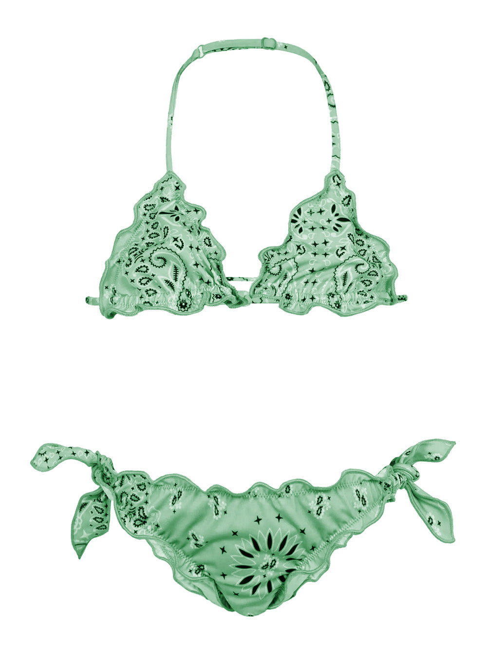 CRIS - BANDANNA Bikini Green with Pattern Print in Tech Fabric Beachwear