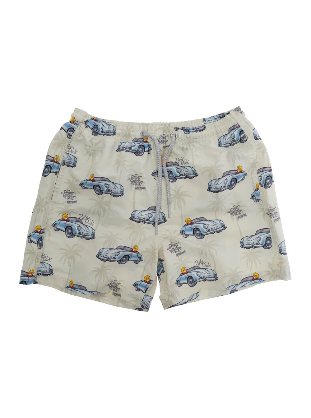 One-Piece Swimsuit Dylan Duck Gray with Print Motif and Side Pockets in Tech Fabric for Kids Grey Beachwear