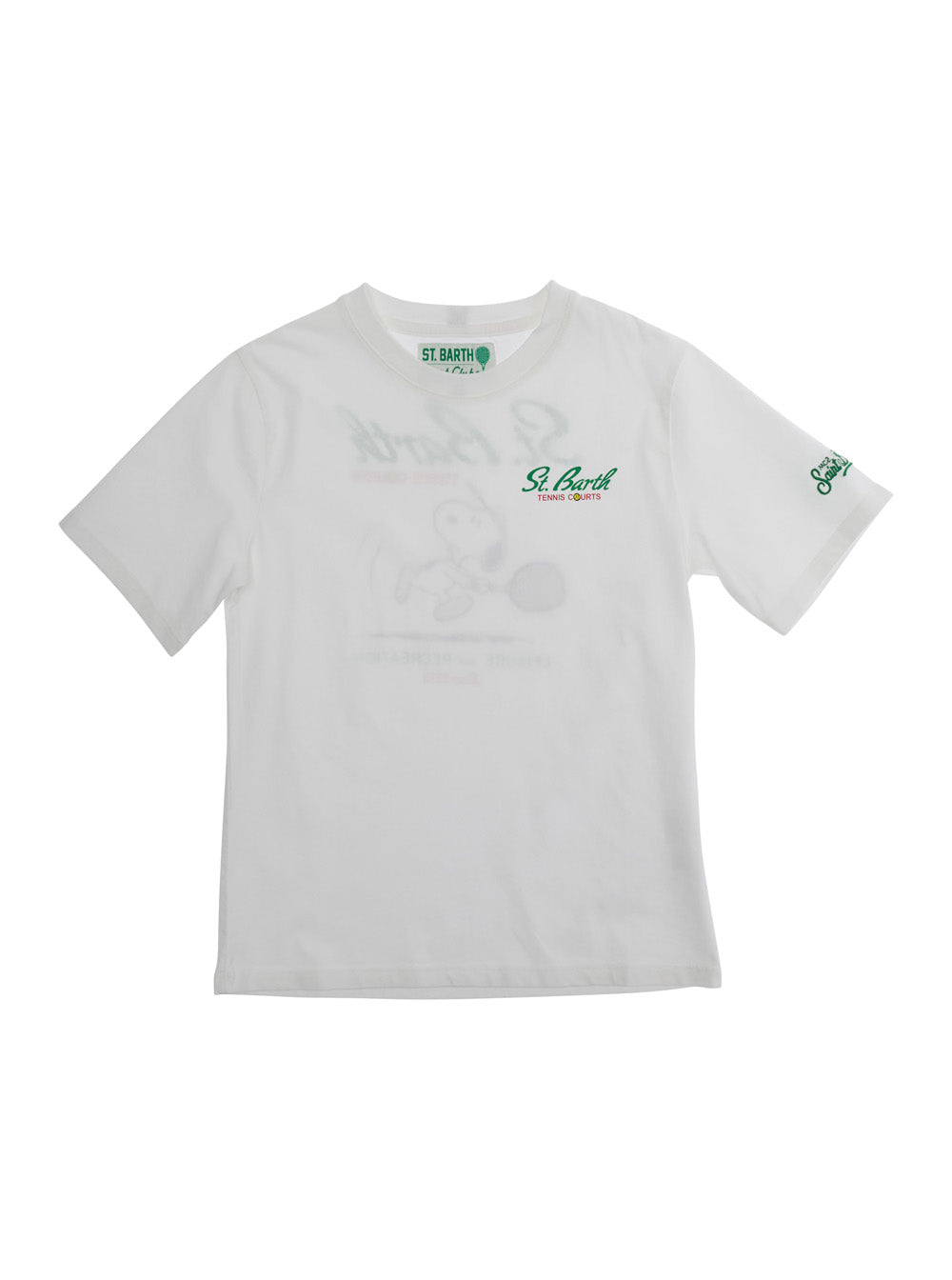 White T-Shirt Portland Jr - Snoopy Tennis Court With Front Print In Kids Cotton Tshirts And Polo Shirts