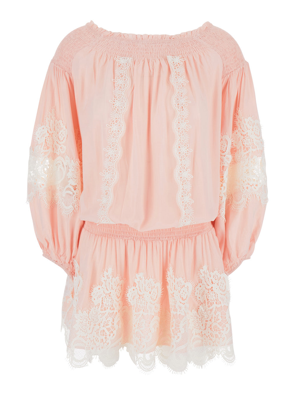 Long Dress Laurel With Short Sleeves And V-Neck Pink Modal For Women