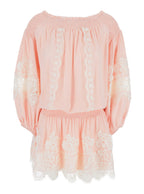Long Dress Laurel With Short Sleeves And V-Neck Pink Modal For Women