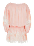 Long Dress Laurel With Short Sleeves And V-Neck Pink Modal For Women