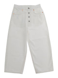 White Cotton Pants with Elasticized Back Waist and Logo Patch on the for Kids Trousers