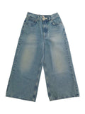 Light Blue Jeans With Front Knot Closure And Faded Denim Design For Kids