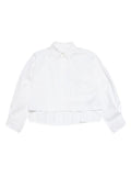 White Cotton Shirt with Classic Collar and Tone-on-Tone Patch for Kids Blouses
