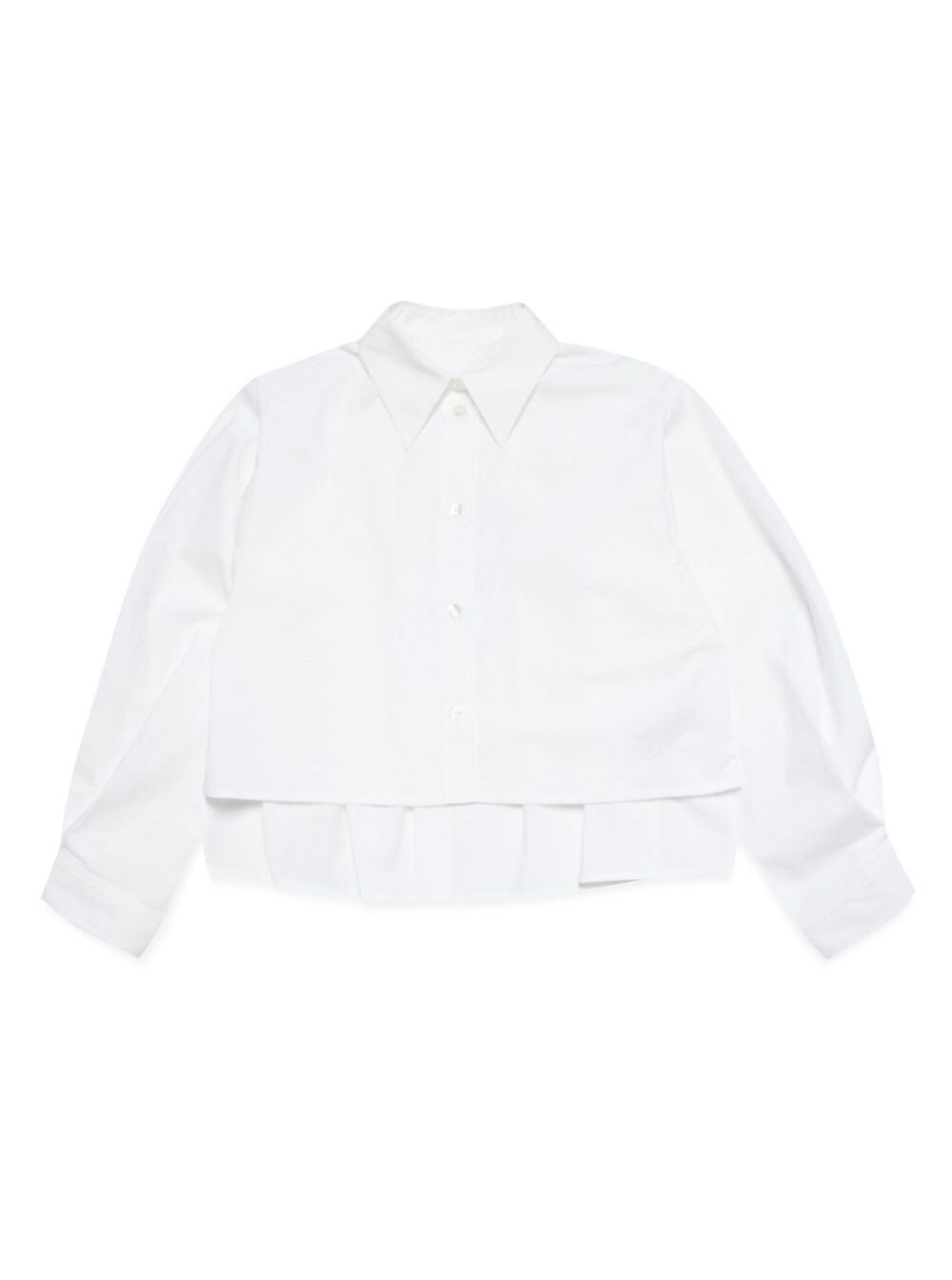 White Cotton Shirt with Classic Collar and Tone-on-Tone Patch for Kids Blouses