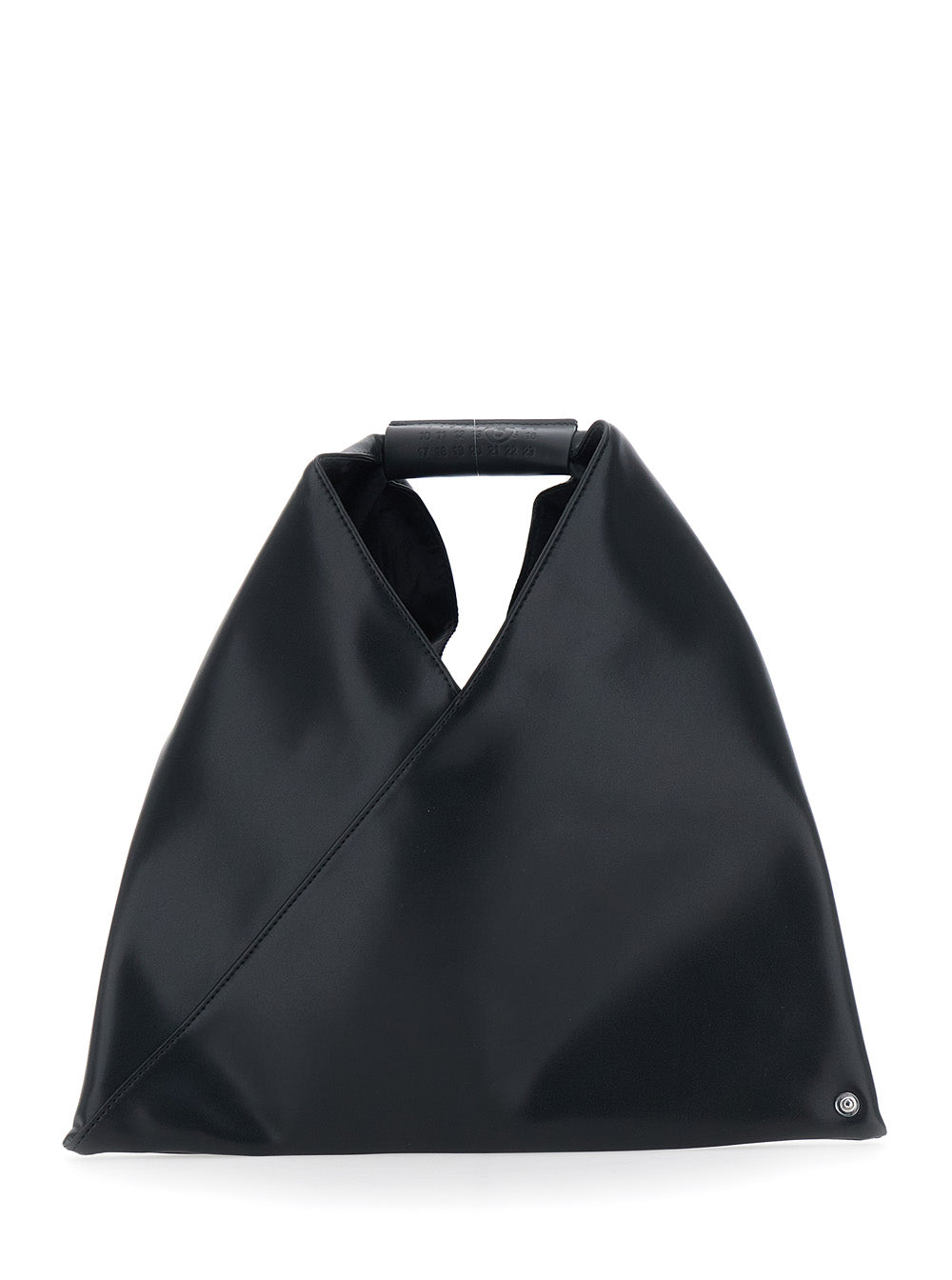 Handbag with Triangular Silhouette and Numeric Logo Detail on Black Leather Handle for Girls Hand Bags