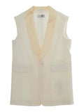 Single-breasted Sleeveless Jacket with V-neck and Logo Patch on the Front in Wool Blend Beige for Kids Polyester Elastane Blazers
