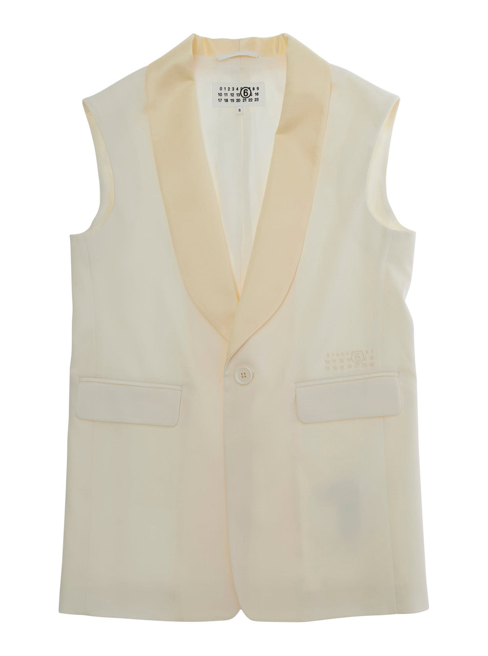 Single-breasted Sleeveless Jacket with V-neck and Logo Patch on the Front in Wool Blend Beige for Kids Polyester Elastane Blazers