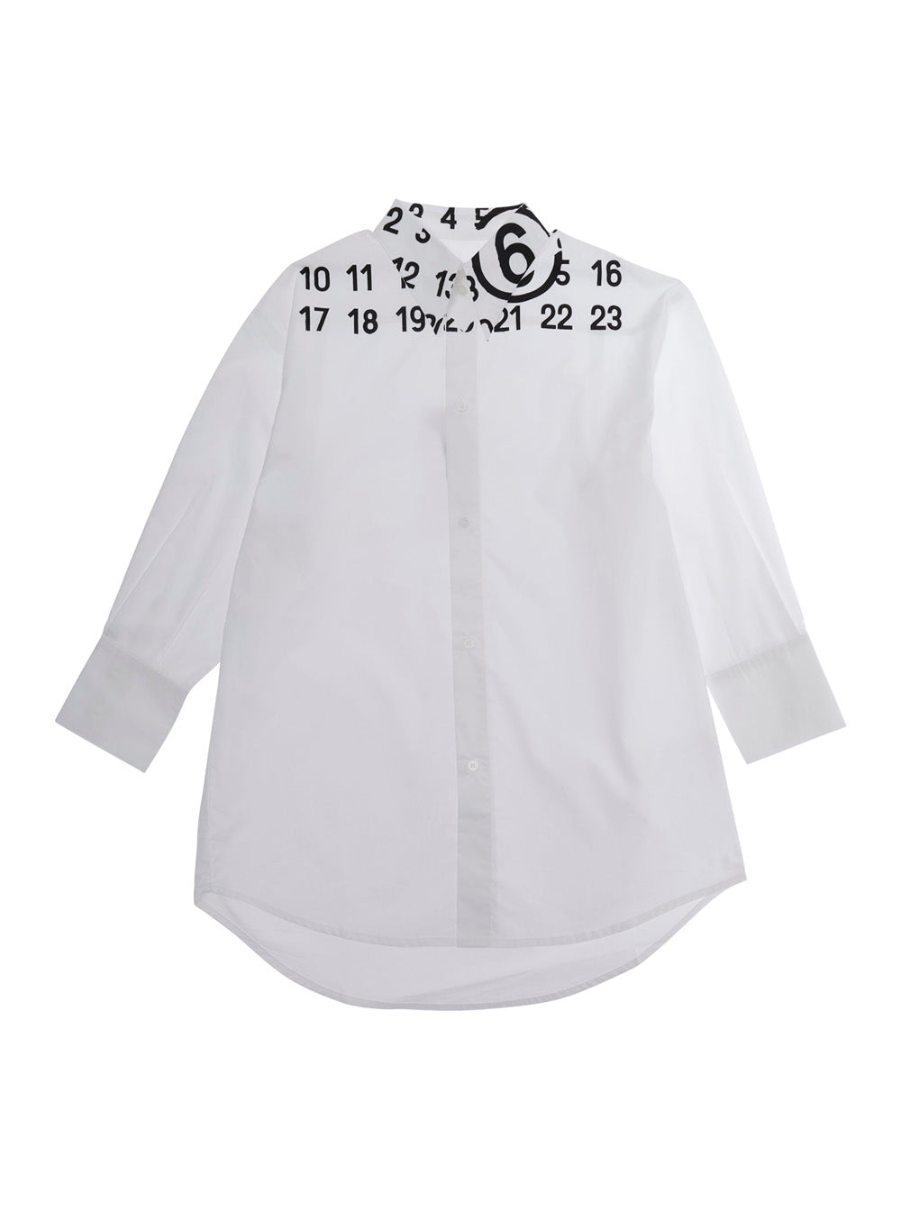White Cotton Shirt with Pointed Collar and Numeric Logo for Kids Blouses