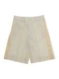 Beige Wide-Leg Belt Loops Bermuda for Girls Wool Polyester Elastane Shorts And
