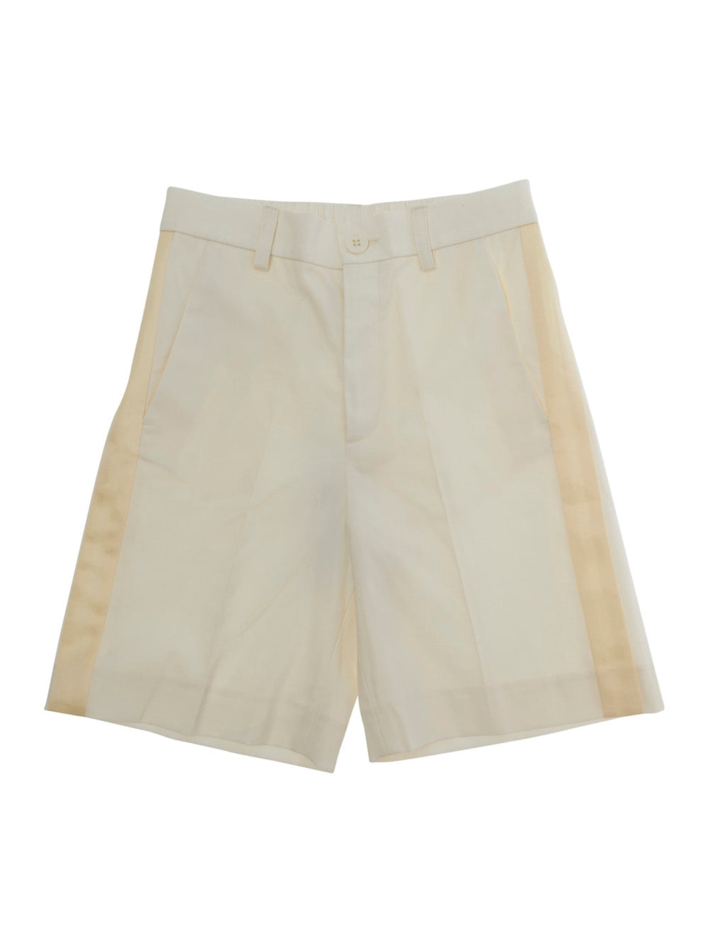Beige Wide-Leg Belt Loops Bermuda for Girls Wool Polyester Elastane Shorts And