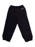 Black Cotton Pants with Elastic Waist and Numeric Logo for Kids Trousers