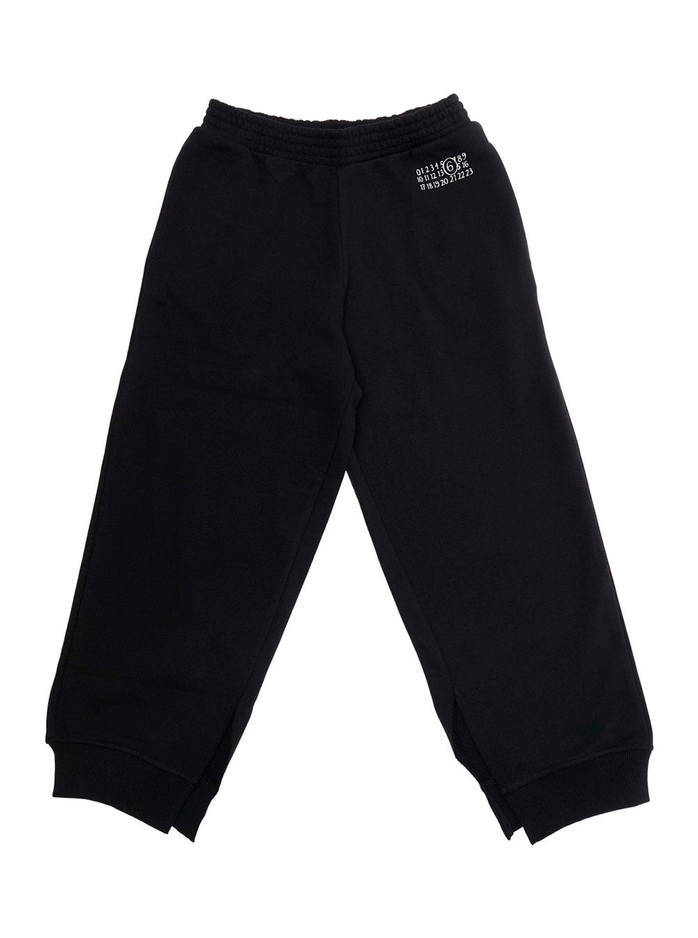 Black Cotton Pants with Elastic Waist and Numeric Logo for Kids Trousers