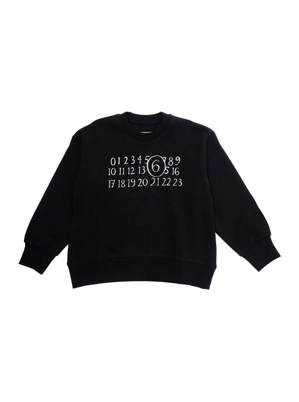 MM6 Logo Print Black Crewneck Sweatshirt for Kids Cotton Sweatshirts