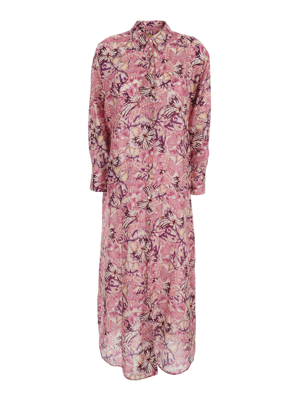 Dress JAU Multicolored with V-neck and Short Sleeves in Silk for Women Multicolor