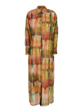 JAU DRESS - Long Multicolored with V-Neck Silk Women Multicolor