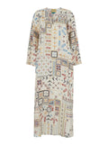Dress Garcia in Silk with V-Neck and All-Over Multicolor Geometric Print for Women Long