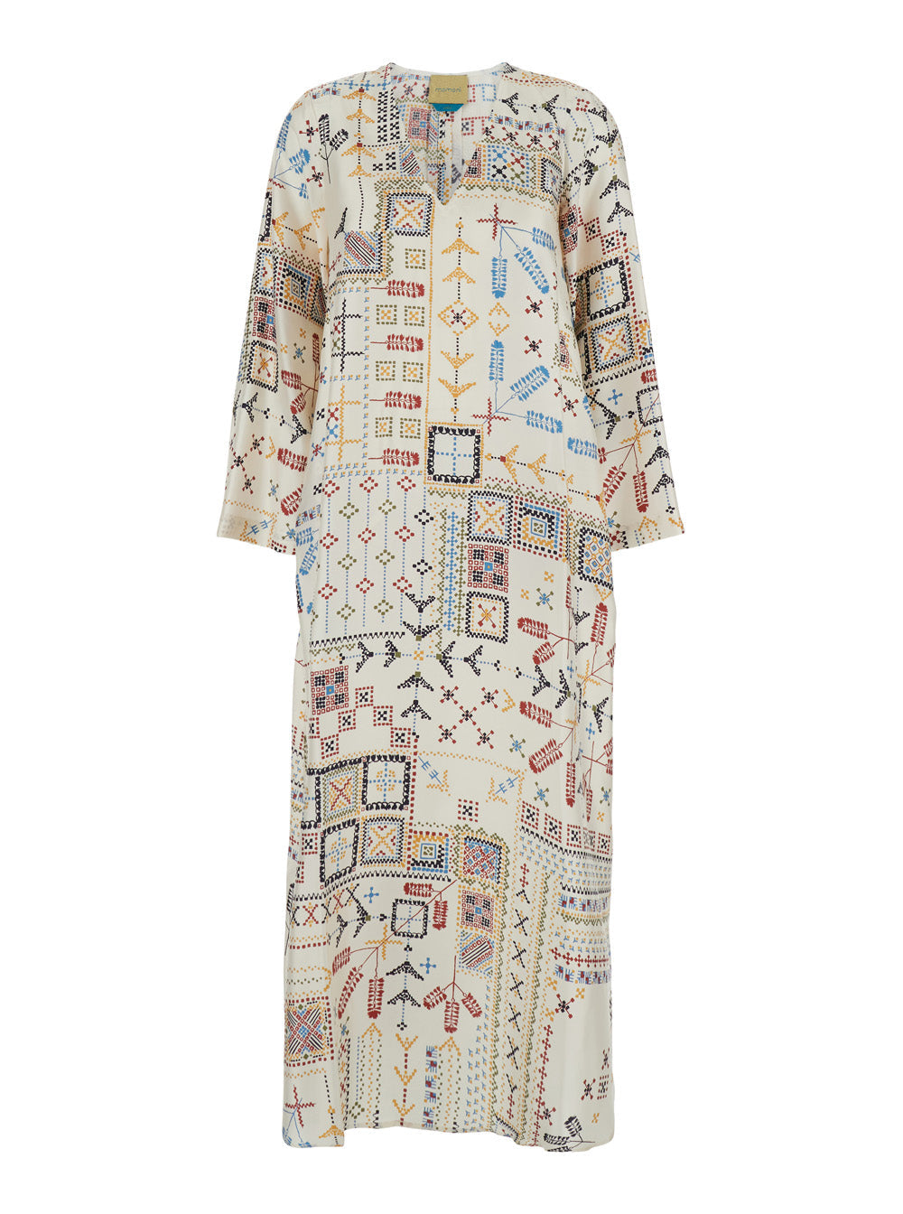 Dress Garcia in Silk with V-Neck and All-Over Multicolor Geometric Print for Women Long