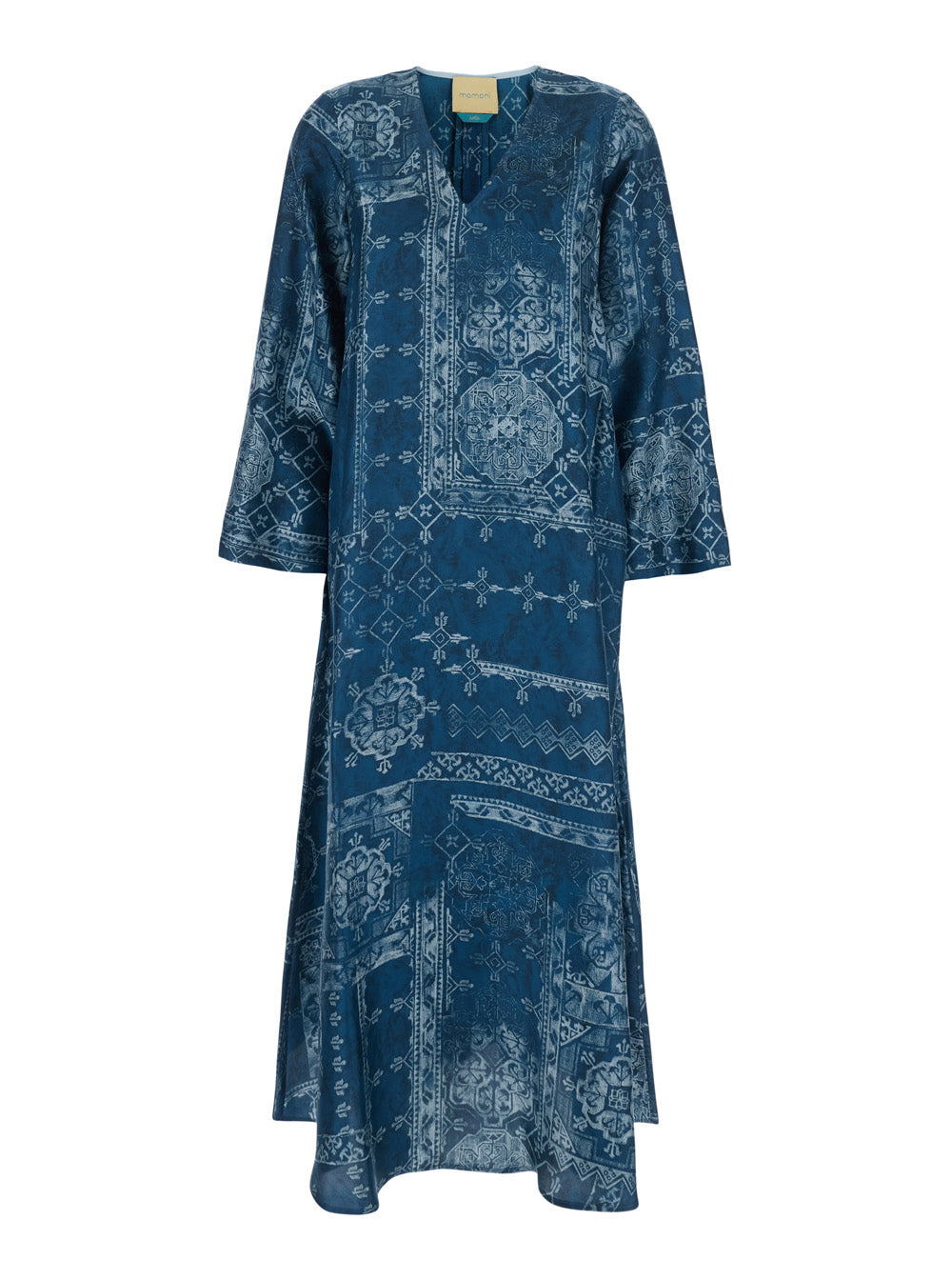Long Dress Garcia with V-Neck and All-Over Print in Blue Silk for Women Blu