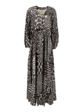 Dress Francisco Silk With V-Neck And All-Over Geometric Motif Brown Women