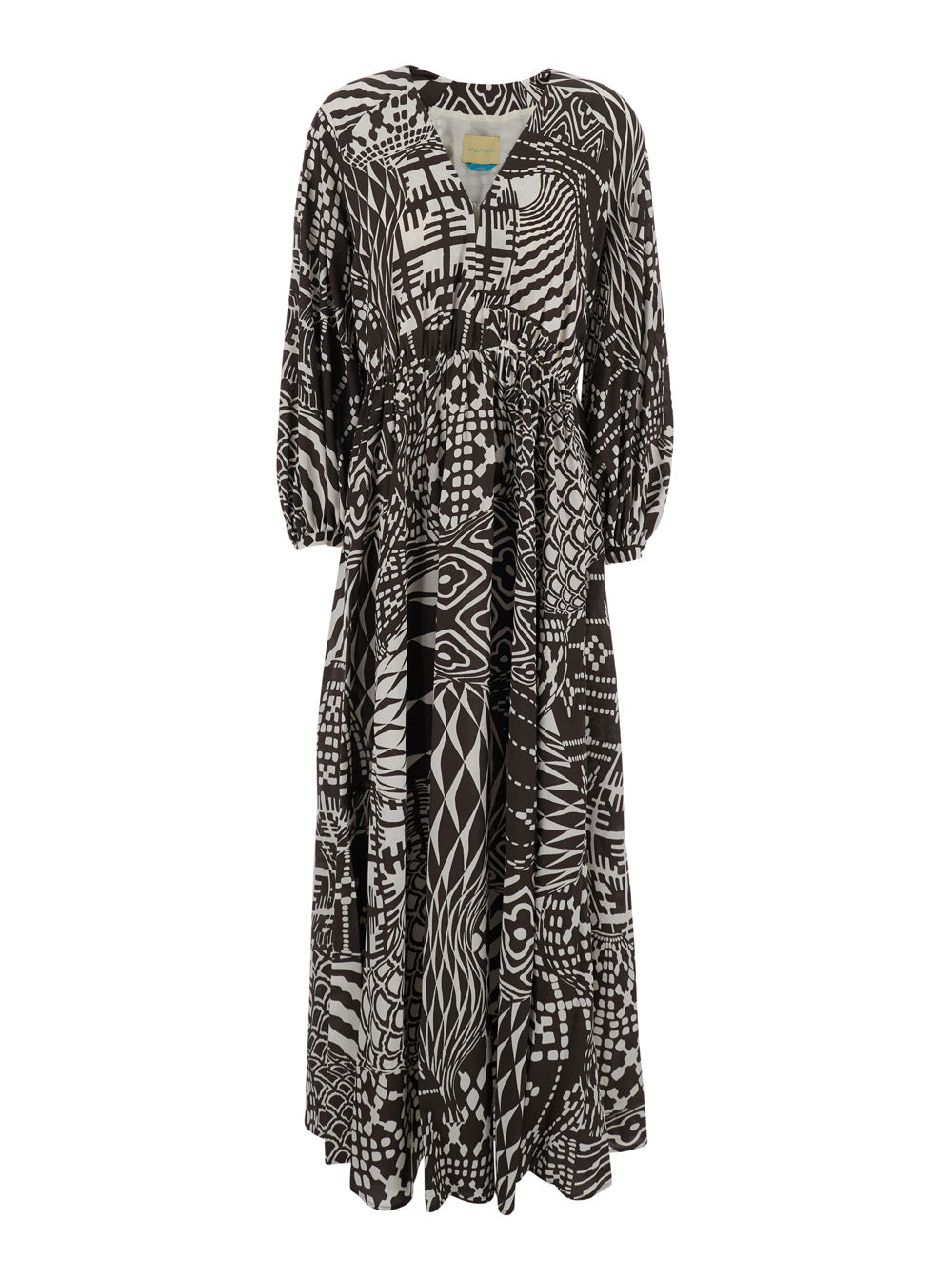 Dress Francisco Silk With V-Neck And All-Over Geometric Motif Brown Women