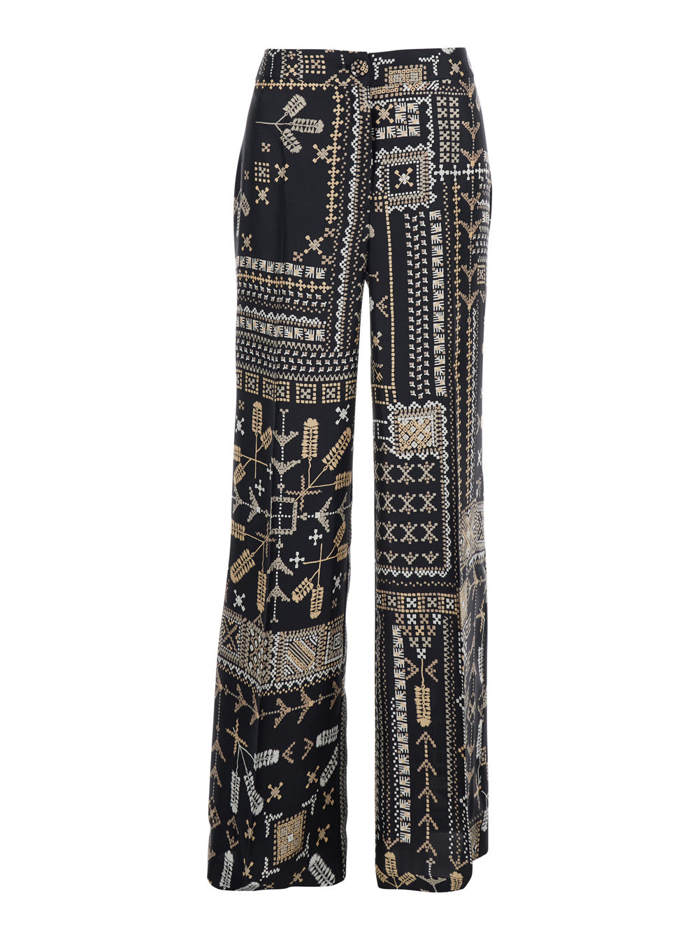 Misaki Silk Pants with All-Over Multicolor Geometric Print for Women Trousers