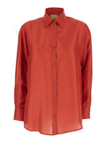 Orange Silk Classic Collar Shirt for Women And Blouses