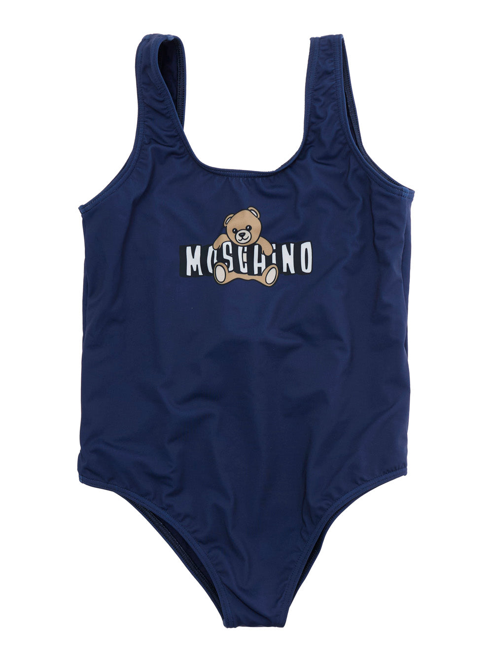 One-Piece Swimsuit Logo with Square Neckline and Print on Front in Tech Fabric Blue Girl Blu Polyamide Elastane Beachwear