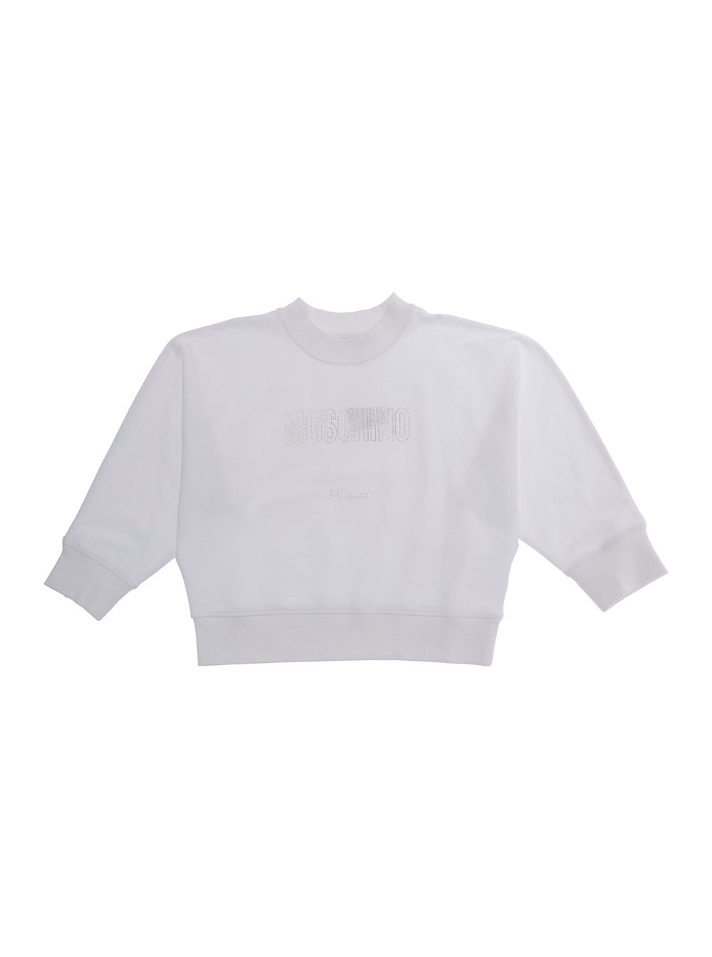 White Cotton Stretch Crewneck Sweatshirt with Logo Lettering for Girls Elastane Sweatshirts
