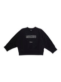 Crewneck Sweatshirt Logo with Lettering on the Front in Black Stretch Cotton for Girls Elastane Sweatshirts