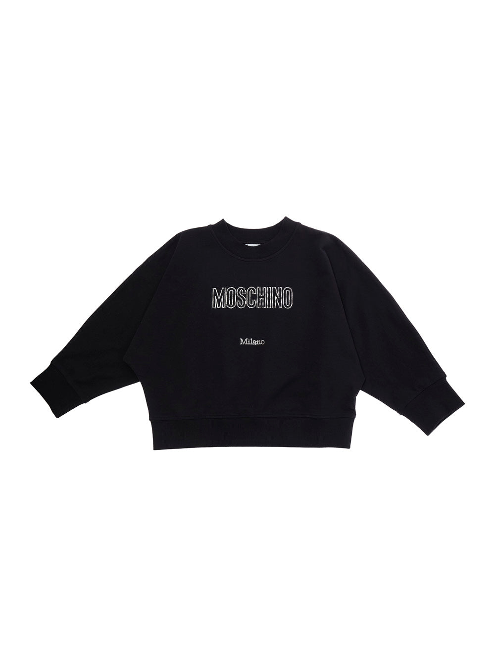 Crewneck Sweatshirt Logo with Lettering on the Front in Black Stretch Cotton for Girls Elastane Sweatshirts
