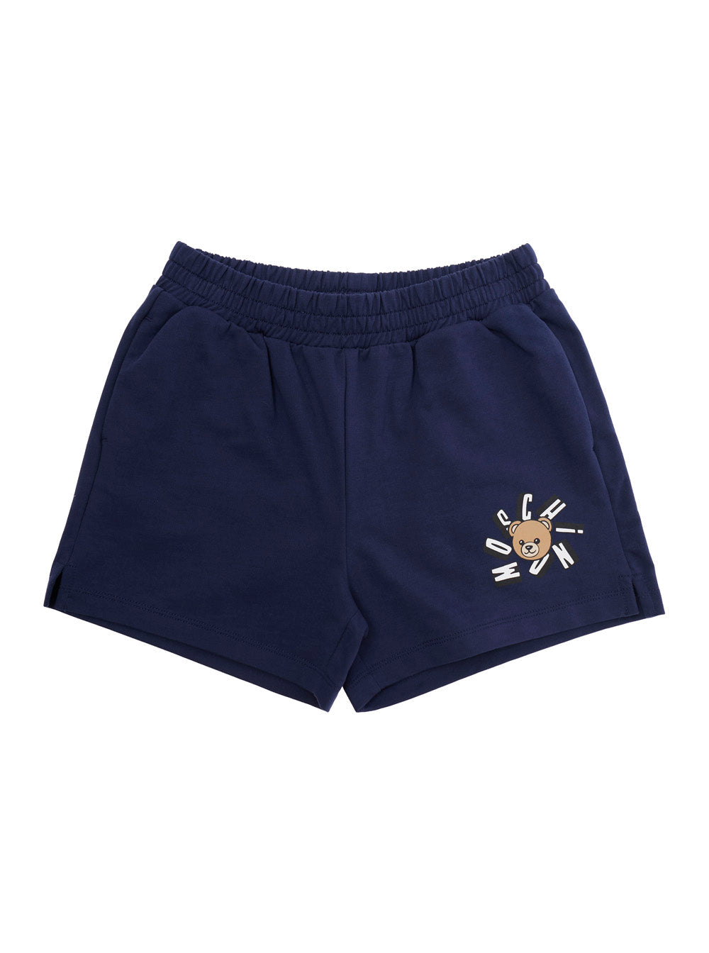 Blue Shorts with Elastic Waist and Front Logo in Cotton for Girls Blu Bermuda
