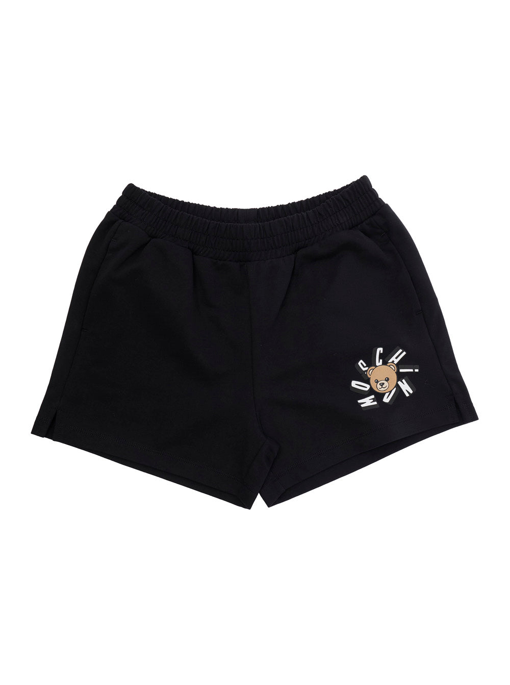 Black Shorts with Elastic Waist and Front Logo in Cotton for Girls Bermuda