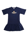 Blue Crew Neck Dress with Logo on the Front in Cotton for Girls Blu