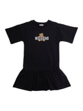 Round Neck Dress With Front Logo Black Cotton For Girls