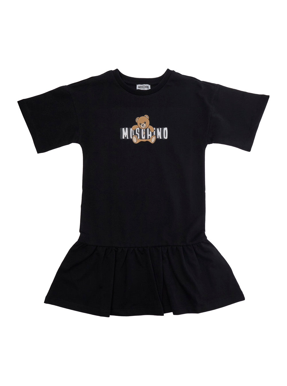 Round Neck Dress With Front Logo Black Cotton For Girls - 14Y