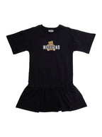 Round Neck Dress With Front Logo Black Cotton For Girls - 14Y