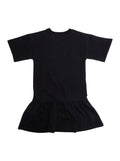 Round Neck Dress With Front Logo Black Cotton For Girls