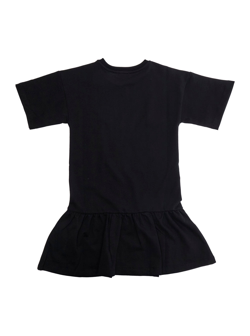 Round Neck Dress With Front Logo Black Cotton For Girls - 14Y