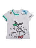 White Cotton Crew Neck T-Shirt with All-Over Print for Kids Tshirts And Polo Shirts
