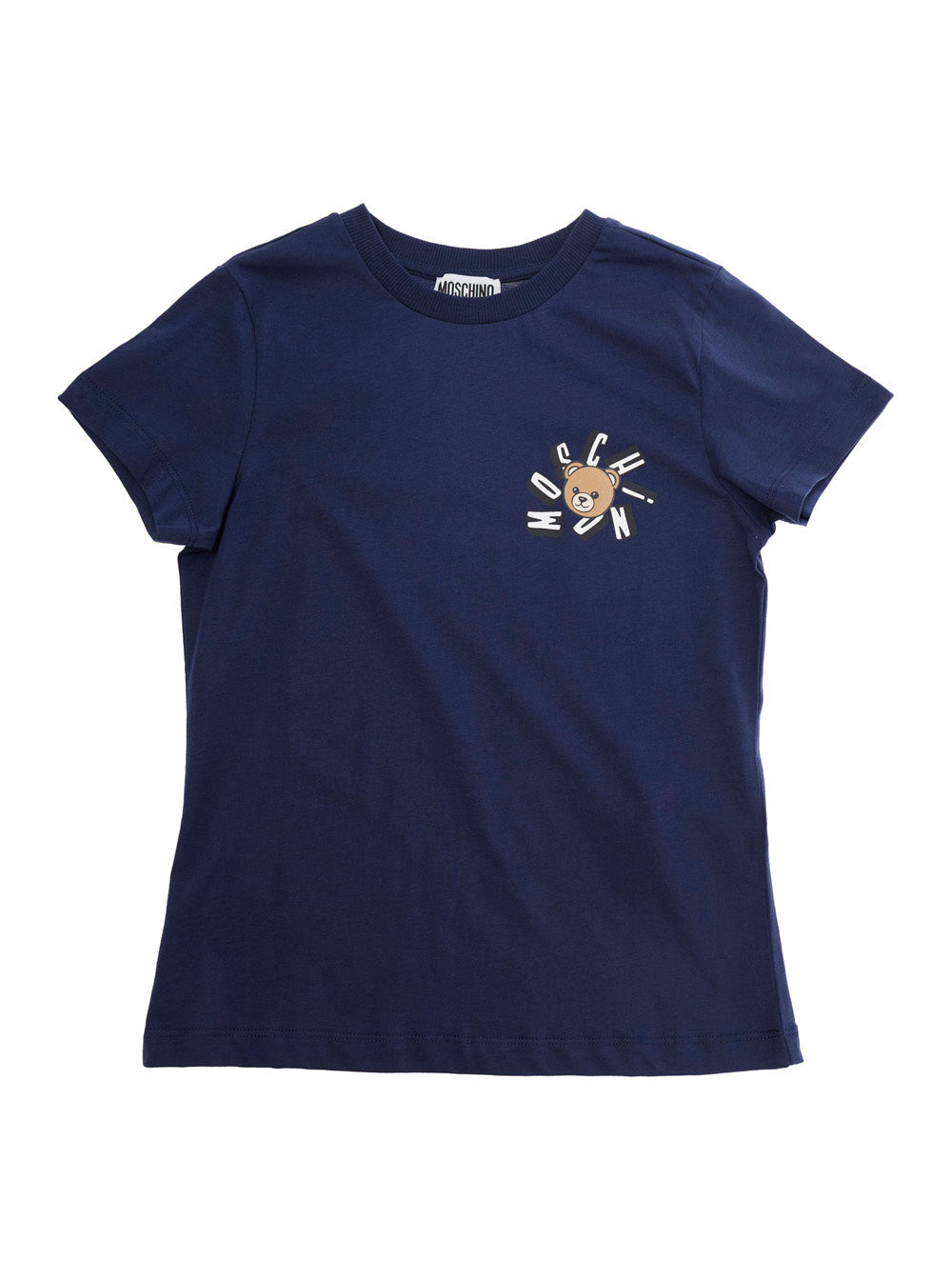Blue Crew Neck T-Shirt with Logo Print on Front for Kids Blu Cotton Tshirts And Polo Shirts
